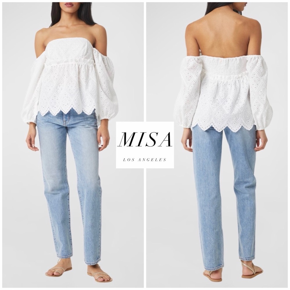 NWT- MISA Sera Off-the-Shoulder Scalloped Cotton Eyelet Top (XL)